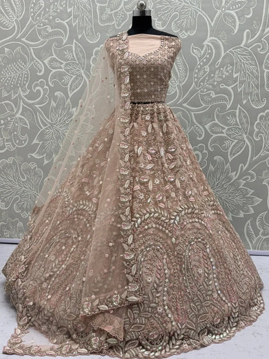 Mesmerizing Peach Sequins Wedding Wear Lehenga Choli - Ethnic Plus In